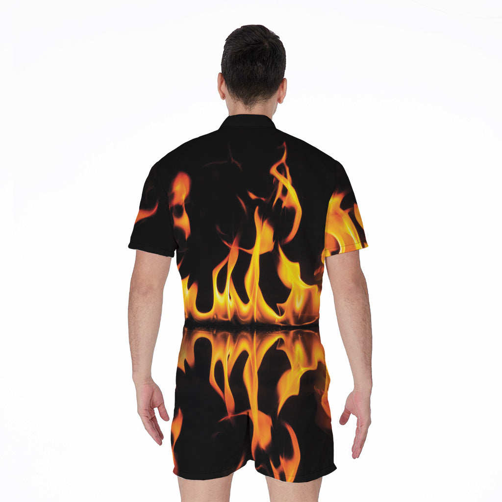 Fire Flame Burning Print Men's Rompers