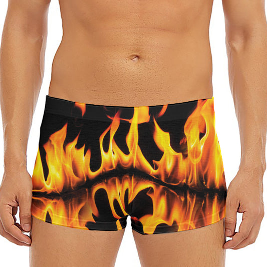 Fire Flame Burning Print Men's Short Boxer Briefs