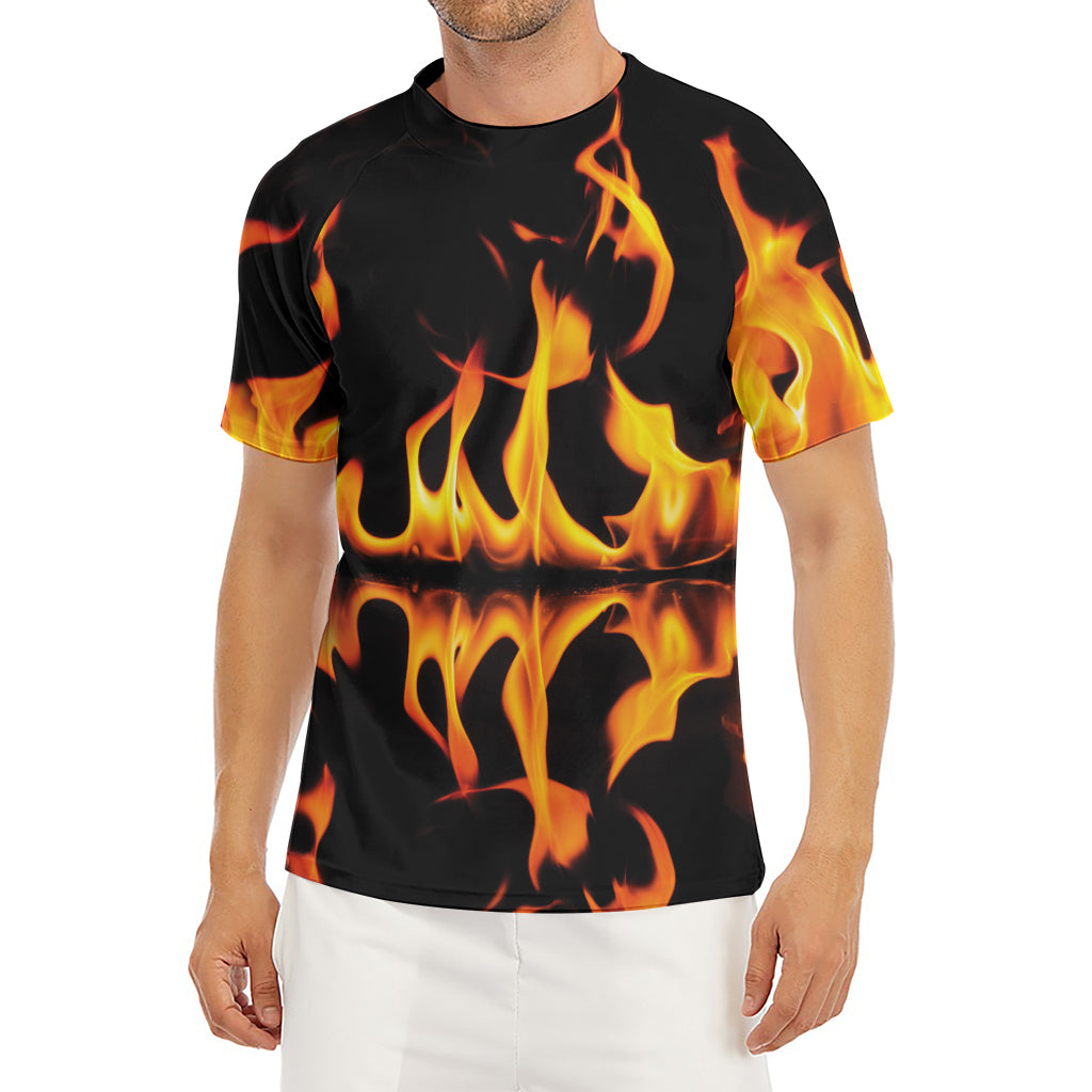 Fire Flame Burning Print Men's Short Sleeve Rash Guard