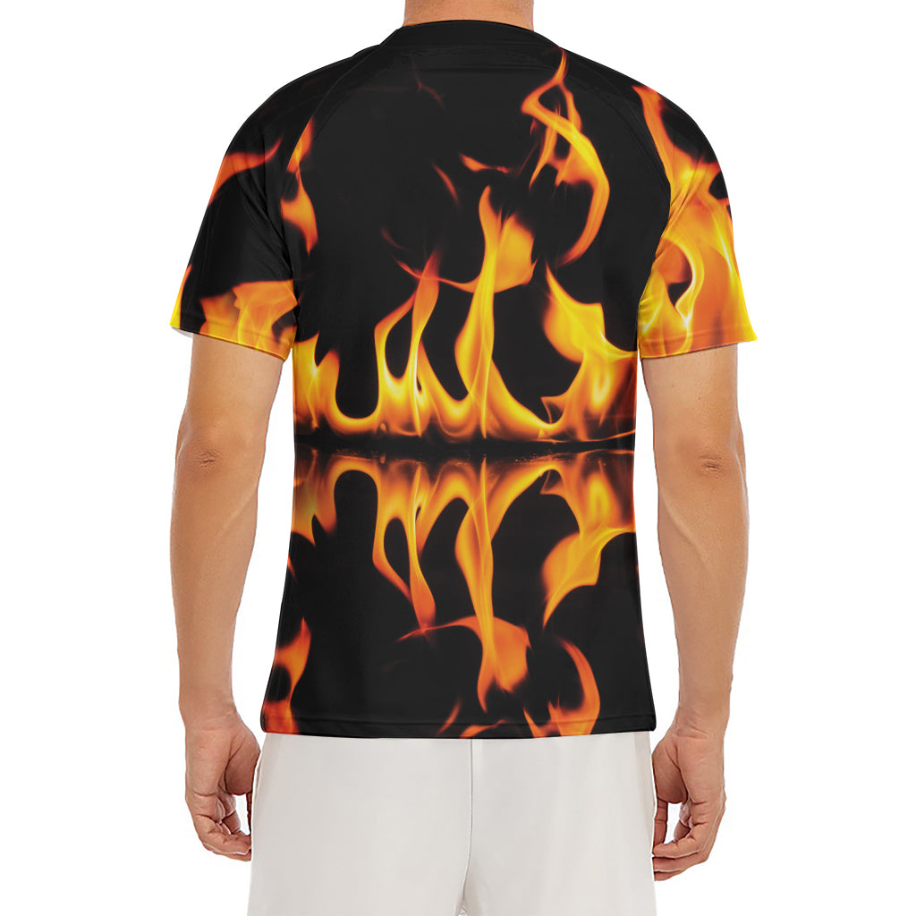 Fire Flame Burning Print Men's Short Sleeve Rash Guard