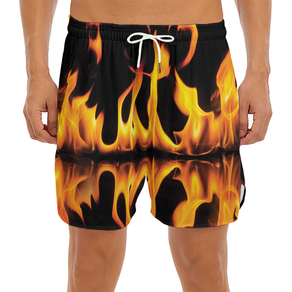 Fire Flame Burning Print Men's Split Running Shorts