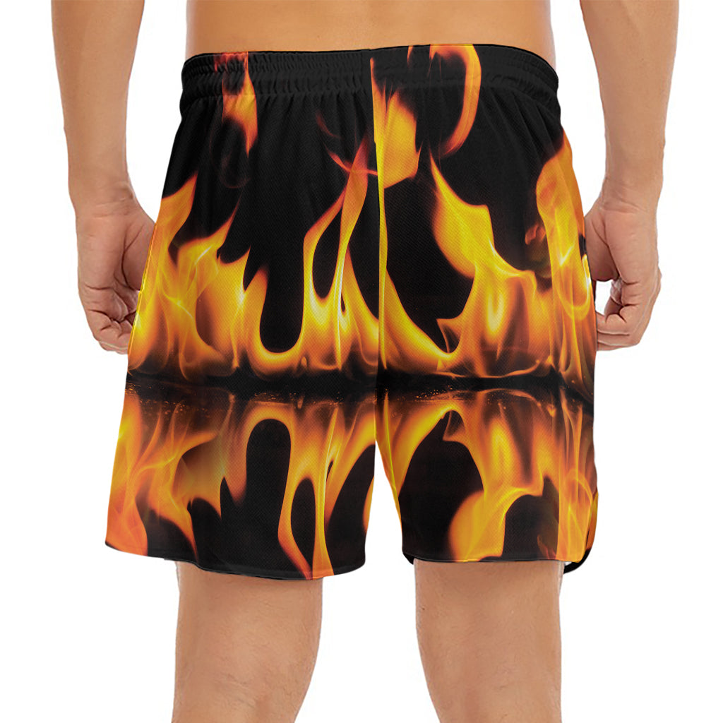 Fire Flame Burning Print Men's Split Running Shorts