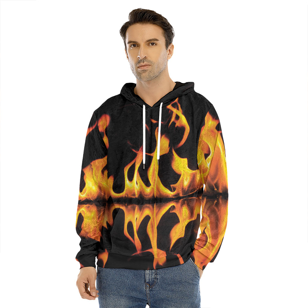 Fire Flame Burning Print Men's Velvet Pullover Hoodie