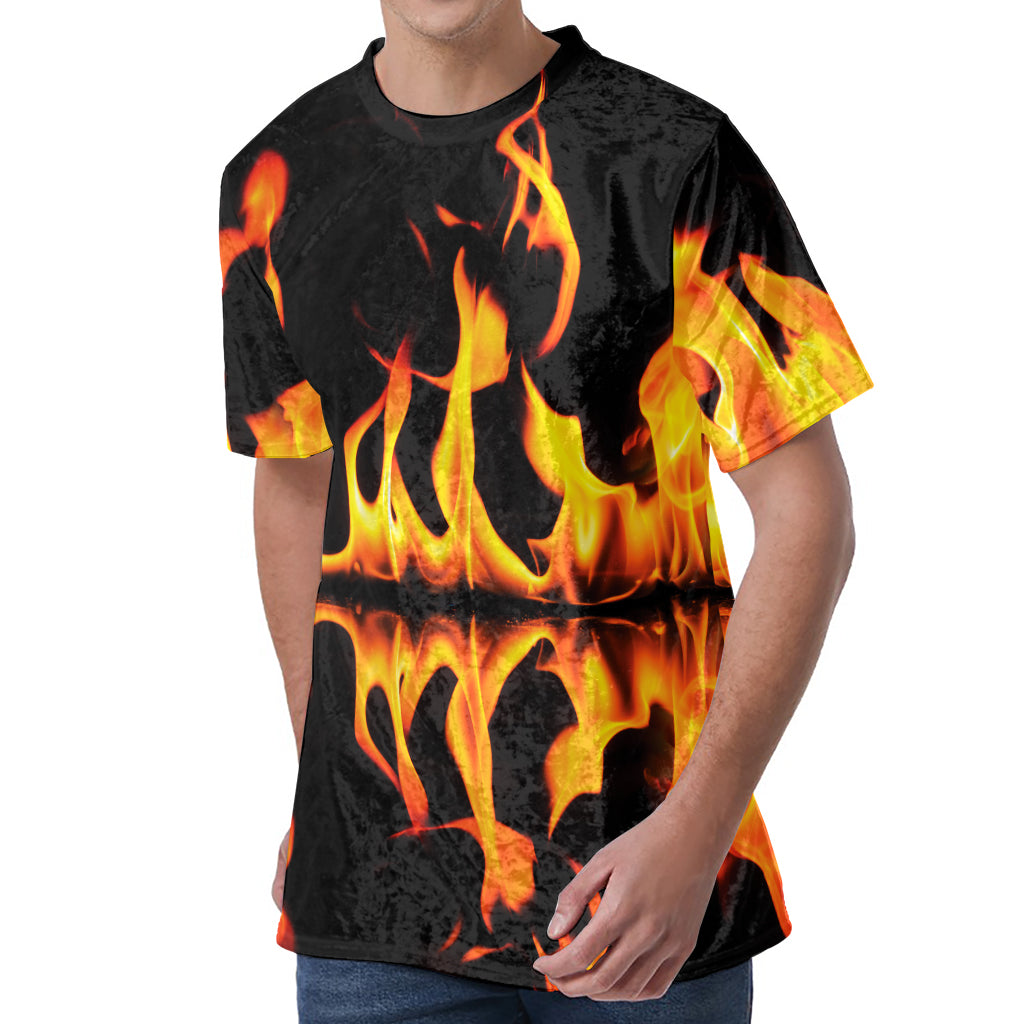 Fire Flame Burning Print Men's Velvet T-Shirt