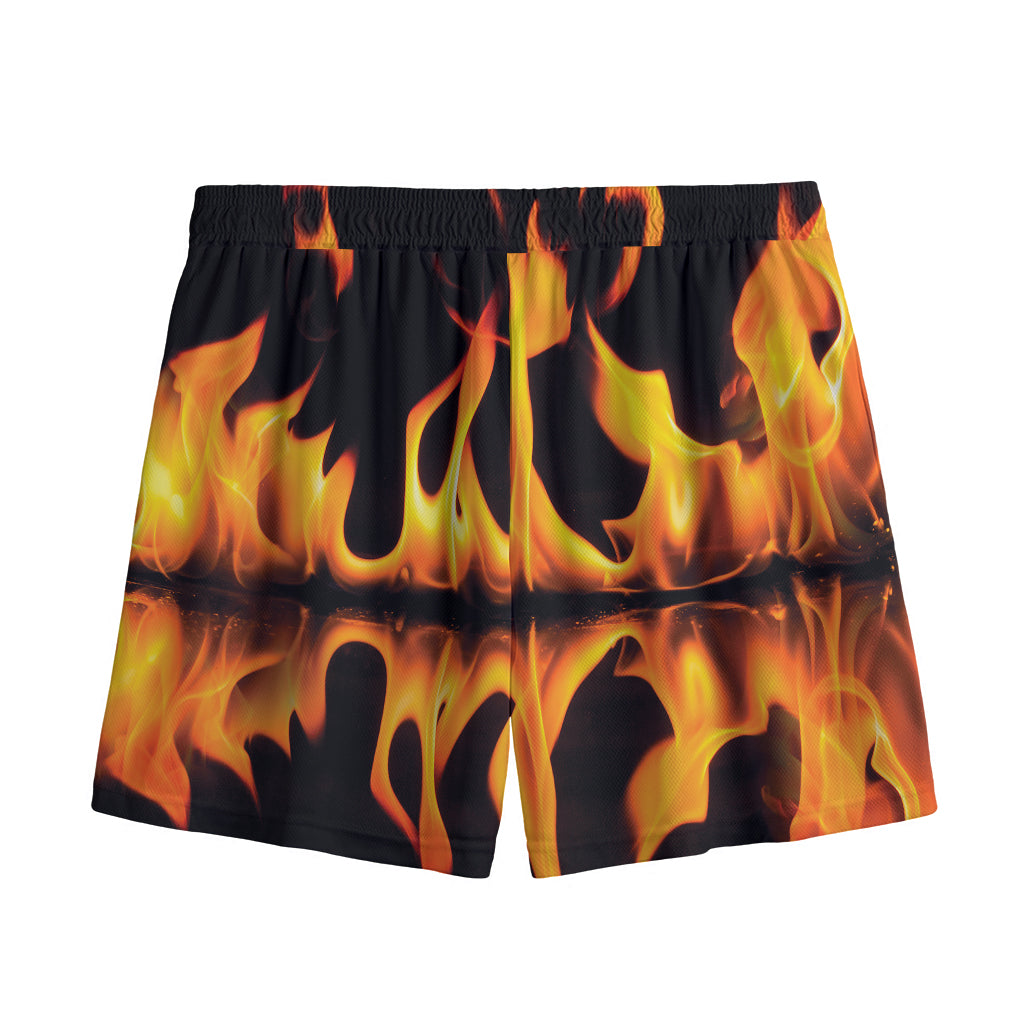 Fire Flame Burning Print Mesh Shorts