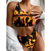 Fire Flame Burning Print One Shoulder Bikini Top