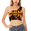 Fire Flame Burning Print One Shoulder Crop Top