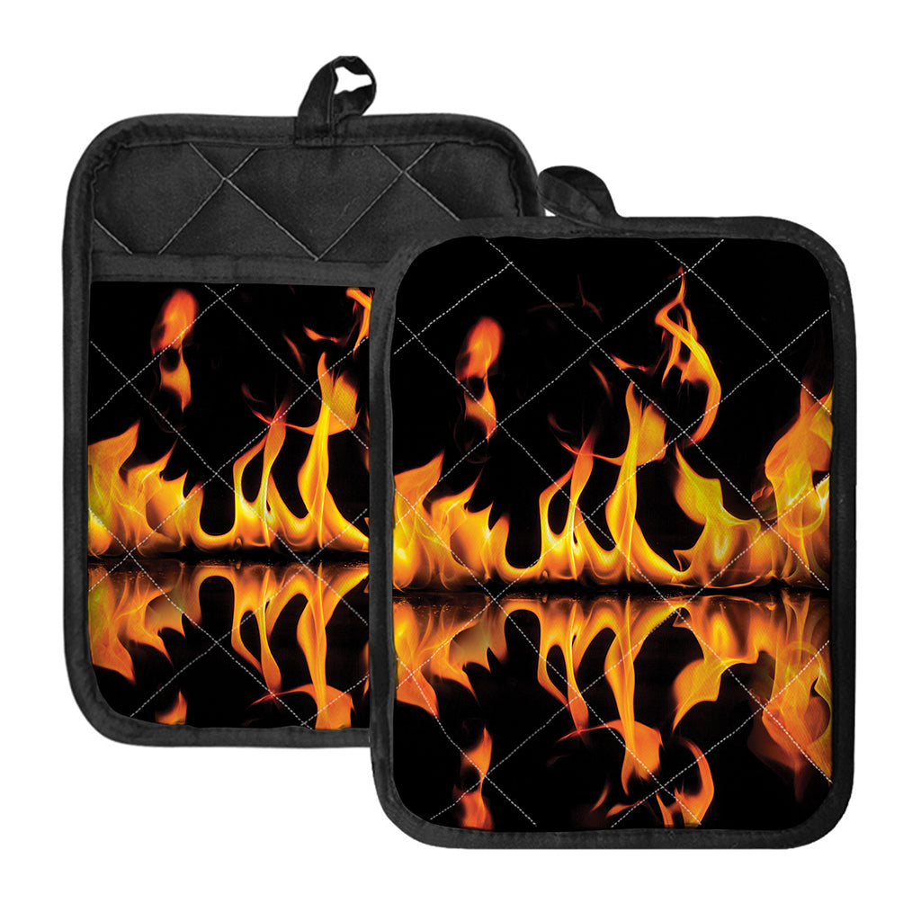 Fire Flame Burning Print Pot Holders With Pocket