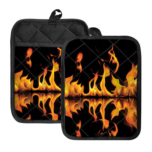 Fire Flame Burning Print Pot Holders With Pocket