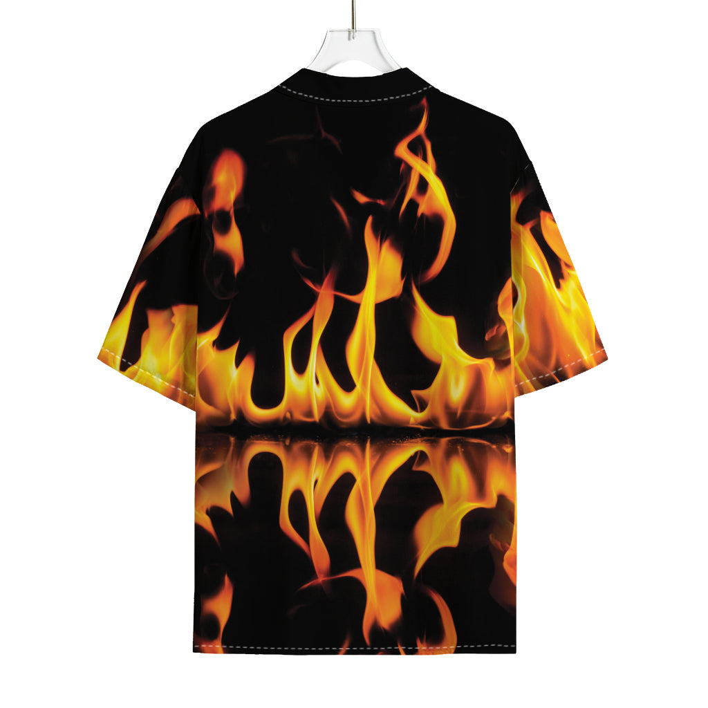 Fire Flame Burning Print Rayon Hawaiian Shirt