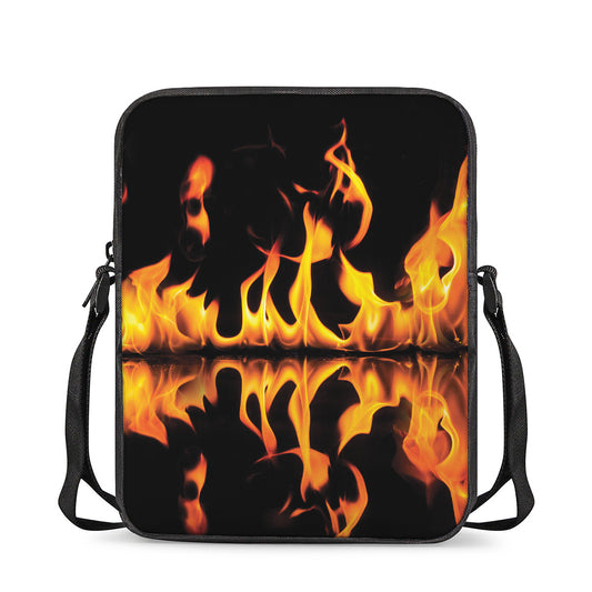Fire Flame Burning Print Rectangular Crossbody Bag