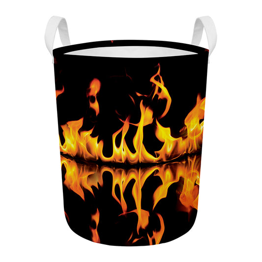 Fire Flame Burning Print Round Laundry Basket