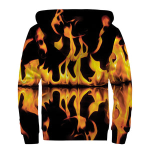 Fire Flame Burning Print Sherpa Lined Zip Up Hoodie