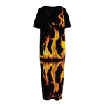 Fire Flame Burning Print Short Sleeve Long Nightdress