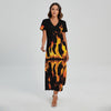 Fire Flame Burning Print Short Sleeve Maxi Dress