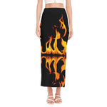 Fire Flame Burning Print Side Slit Maxi Skirt