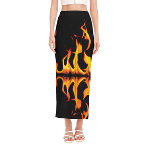 Fire Flame Burning Print Side Slit Maxi Skirt