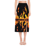 Fire Flame Burning Print Side Slit Midi Skirt