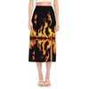 Fire Flame Burning Print Side Slit Midi Skirt