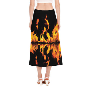 Fire Flame Burning Print Side Slit Midi Skirt