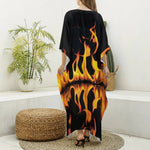 Fire Flame Burning Print Silk V-Neck Kaftan Dress