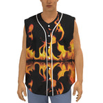 Fire Flame Burning Print Sleeveless Baseball Jersey