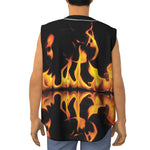 Fire Flame Burning Print Sleeveless Baseball Jersey