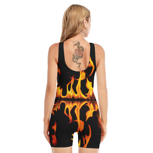 Fire Flame Burning Print Sleeveless One Piece Swimsuit