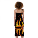 Fire Flame Burning Print Slim Fit Midi Cami Dress