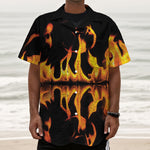 Fire Flame Burning Print Textured Short Sleeve Shirt