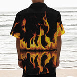 Fire Flame Burning Print Textured Short Sleeve Shirt