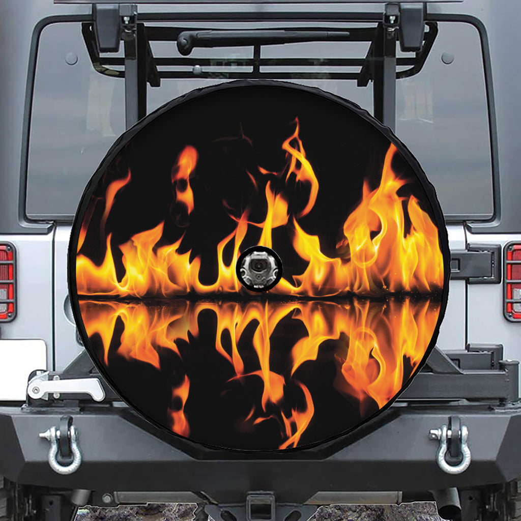 Fire Flame Burning Print Tire Cover With Camera Hole