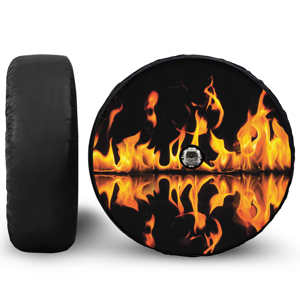 Fire Flame Burning Print Tire Cover With Camera Hole