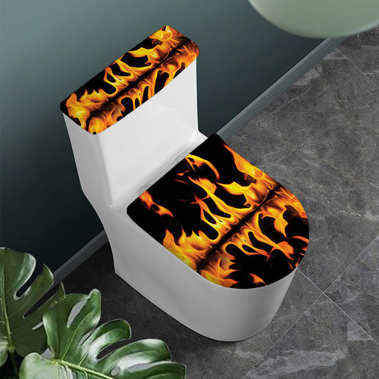 Fire Flame Burning Print Toilet Lid And Tank Cover Set