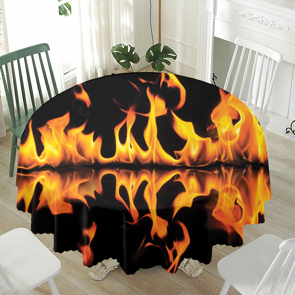 Fire Flame Burning Print Waterproof Round Tablecloth