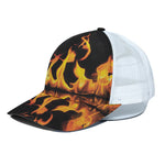 Fire Flame Burning Print White Mesh Trucker Cap