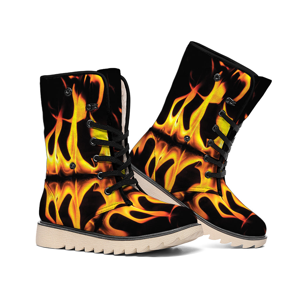 Fire Flame Burning Print Winter Boots