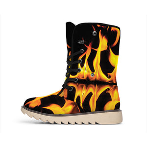 Fire Flame Burning Print Winter Boots