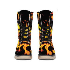 Fire Flame Burning Print Winter Boots