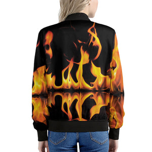 Fire Flame Burning Print Women's Bomber Jacket