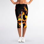 Fire Flame Burning Print Women's Capri Leggings