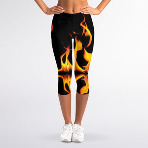 Fire Flame Burning Print Women's Capri Leggings