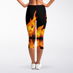 Fire Flame Burning Print Women's Capri Leggings