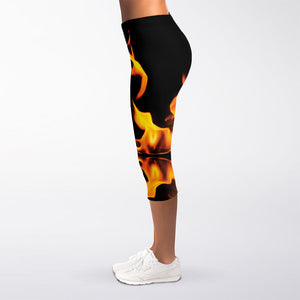 Fire Flame Burning Print Women's Capri Leggings