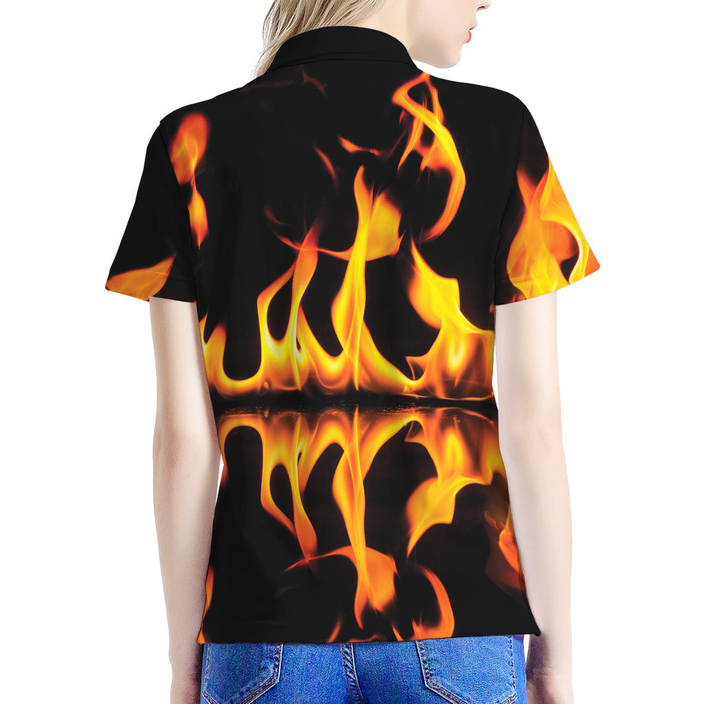 Fire Flame Burning Print Women's Polo Shirt