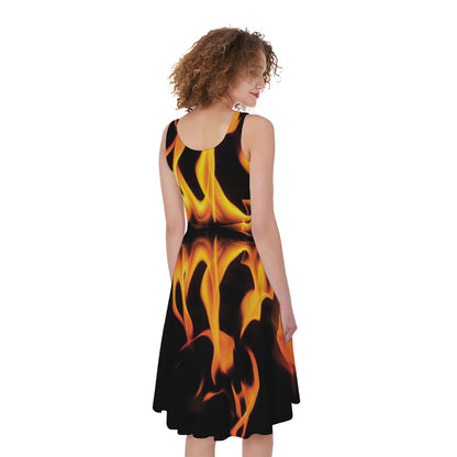 Fire Flame Burning Print Women's Sleeveless Dress