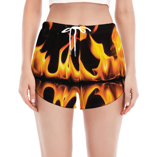 Fire Flame Burning Print Women's Split Running Shorts