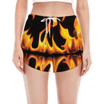 Fire Flame Burning Print Women's Split Running Shorts