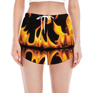 Fire Flame Burning Print Women's Split Running Shorts