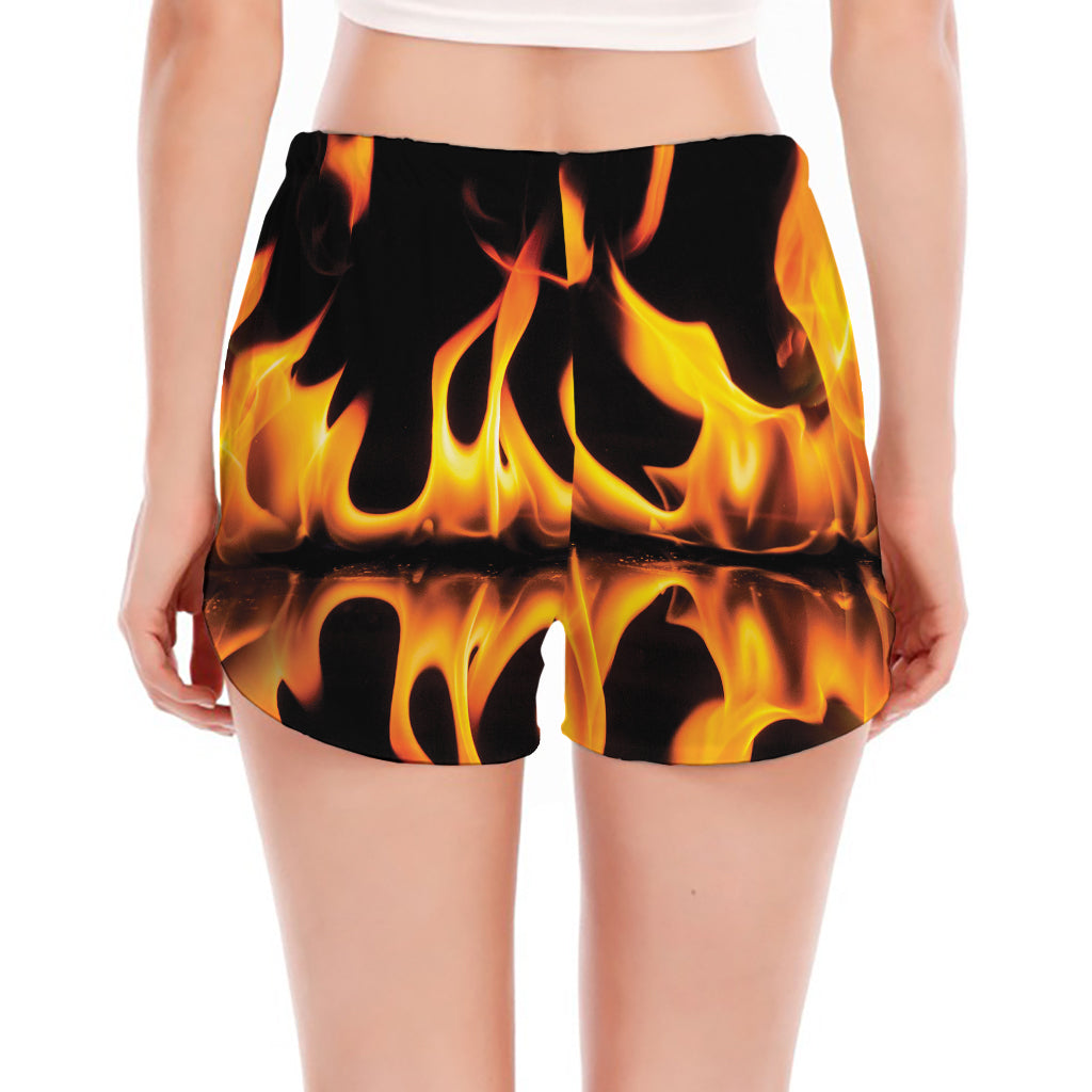 Fire Flame Burning Print Women's Split Running Shorts